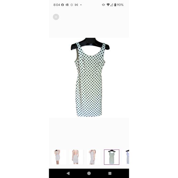 TEA & CUP White Black Polka Dot Textured Bodycon Dress with Gold Chain M/L - Picture 12 of 12